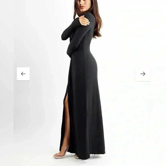 POPILUSH Shapewear Dress Deep V-Neck Twist Split Maxi - Picture 5 of 7